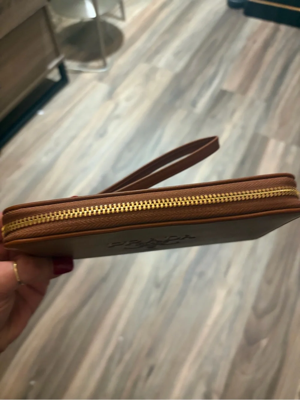 Prada Brown Leather Zip Wallet with Embossed Logo